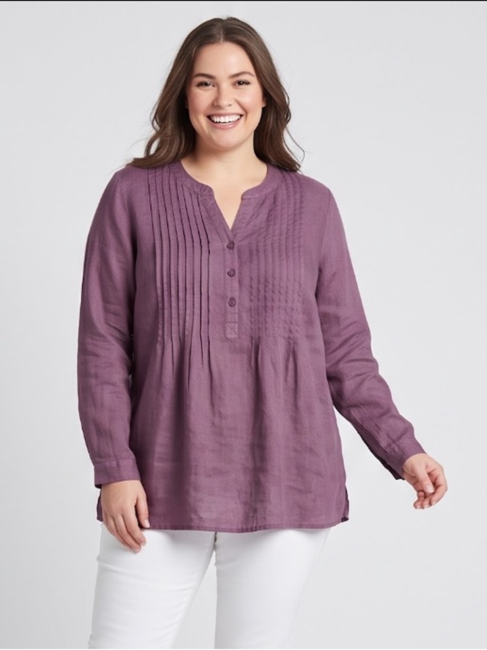 Coldwater Creek Plum Pintuck Henley Tunic